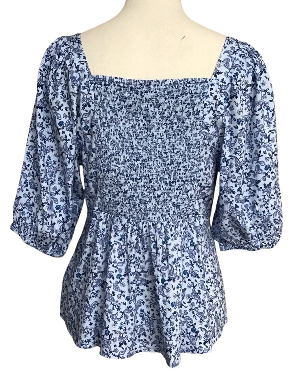 Old Navy Floral Puff Sleeve Smocked Button Down Blouse New